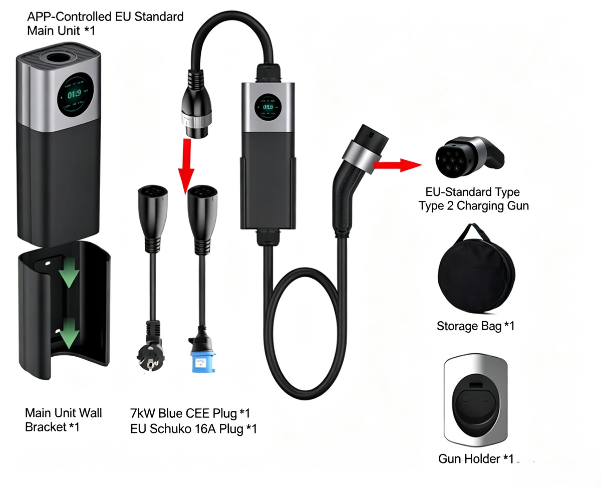 Ev Charger Type2 7kw 32a Fast Electric Car Level 2 Portable Ev Charging Station